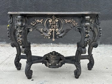Hand Carved Console Table in a Black Finish
