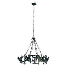 1970s Brutalist Modernist Wrought Iron Chandelier with Geometric Design