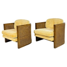 Pair of Cane-Back Lounge Chairs by Debu Furniture, USA 1970's