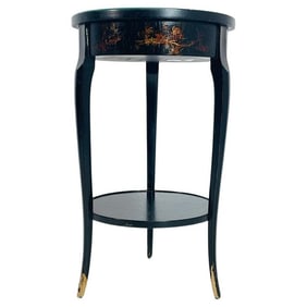 Italian Round Side Table by William Switzer with Glass Top and Hand-Painted Oriental Motifs