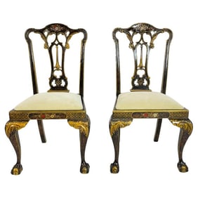 Pair of Side Chairs With Gold Gilt & Claw Foot Details, Circa 1940's