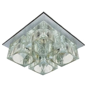 Flush Mount Chrome & Murano Glass Ceiling Light by Sciolari for Lightolier