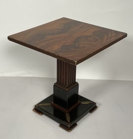 Vintage Neoclassical Revival Square Side Table with Fluted Column Pedestal