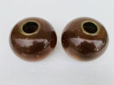 Vintage Myrtle Wood Round Candle Holders by K. Molitor
