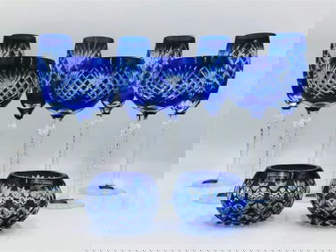 9 Piece Set of Cobalt Blue Crystal Glassware by Godinger -Crystal Legends-