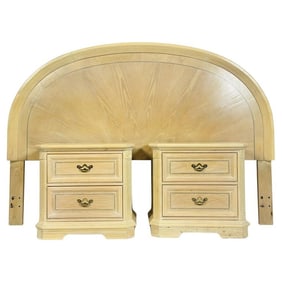 Pickled White Oak Wood Nightstands & King Size Headboard