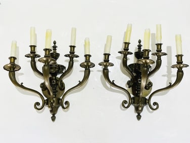 Pair of Five-Arm Spanish Bronze Wall Sconces