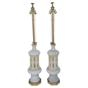 Monumental pair of Marble Lamps made in Italy