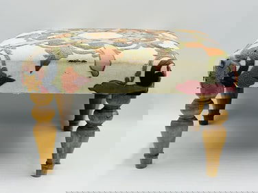 Vintage Stool/Ottoman With Bright Upholstery