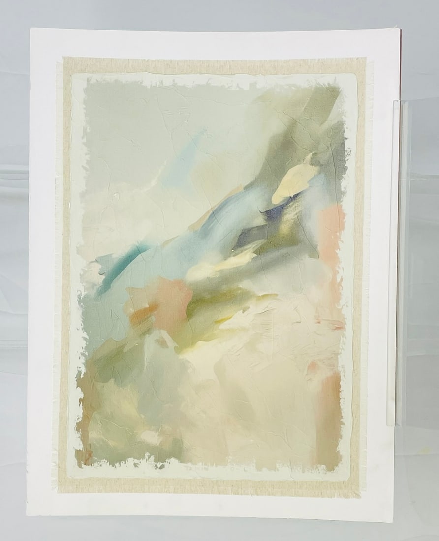 Original Painting by 9 Lives Studio, Oil & Acrylic on Linen & Board: Stunning original painting by 9 Lives Studio titled "Abstract Landscape" The piece is painted over cardboard and linen. Apparently unsigned. 2Measurements: 28.25 inches high x 21.50 inches wide.