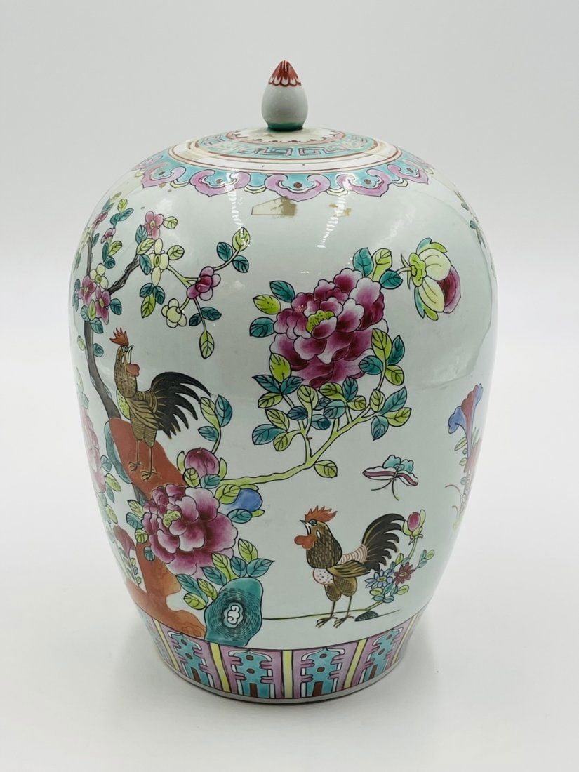 Famille Rose Chinoiserie Pink Ginger Jar Vase Urn (1 of 10)