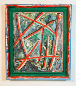 'Spring Red Stripes' Oil on Canvas by Klaus Sommerfeld, 1987