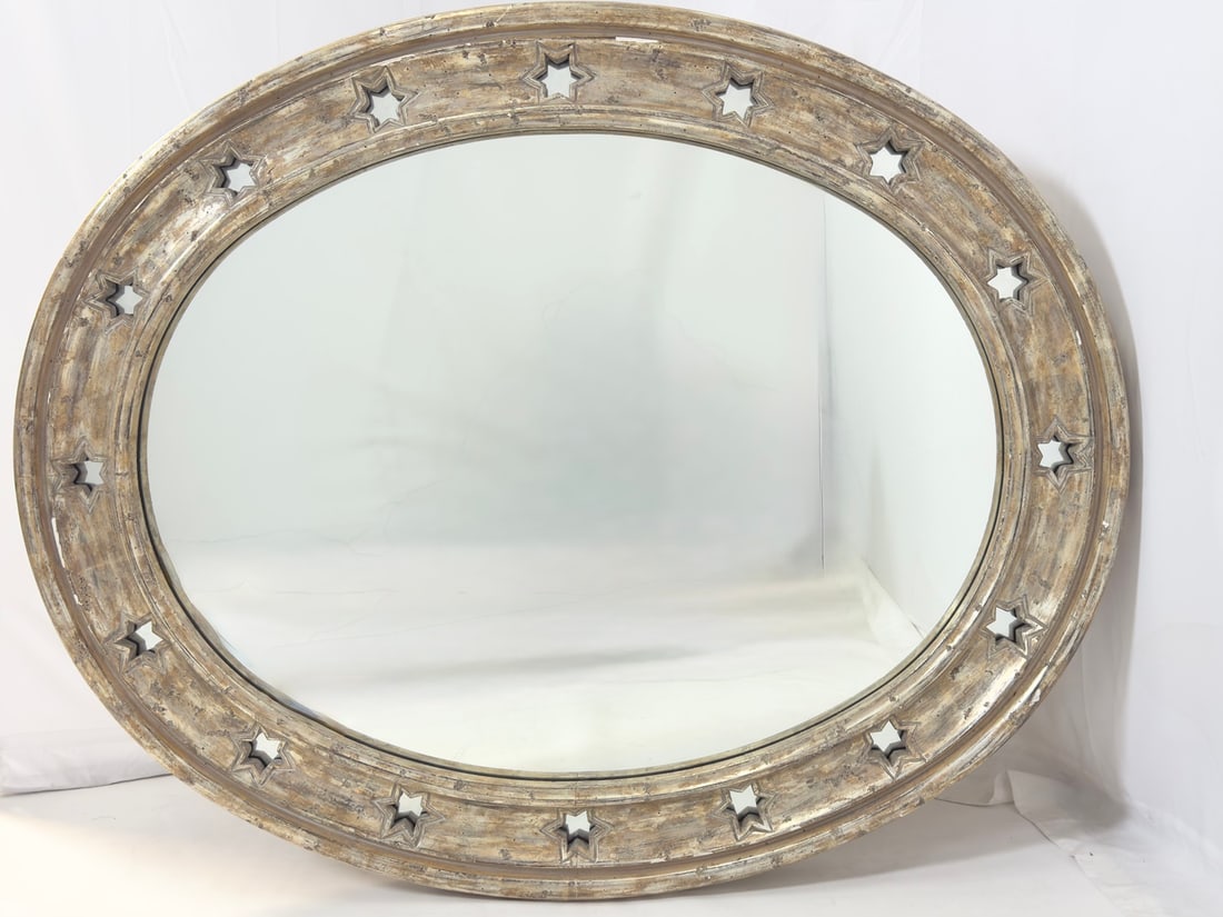 Large Oval Wall Mirror With Giltwood Frame & Carved Star Details (1 of 13)