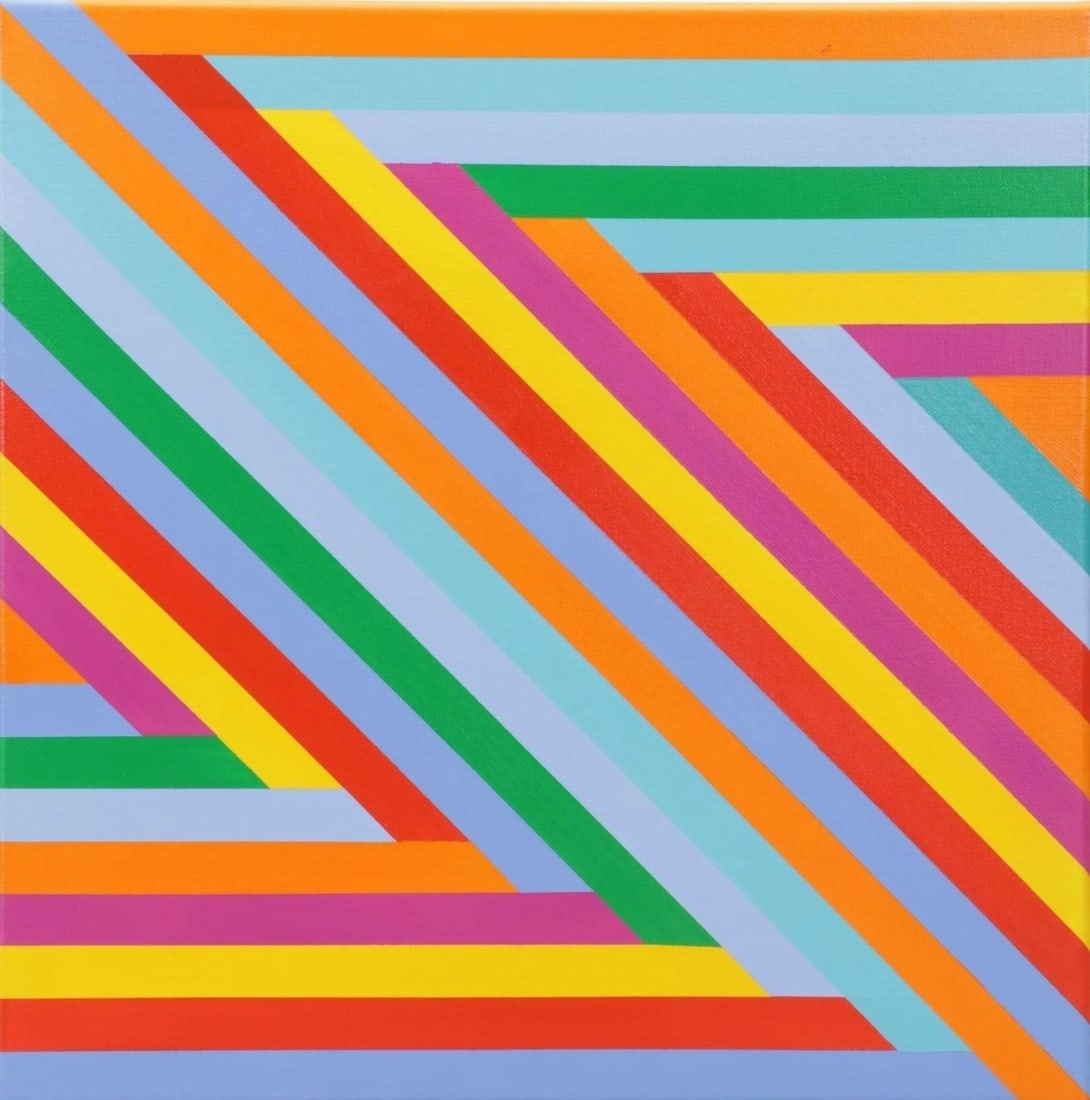 Op Art Acrylic Painting by deSanto Titled -Dimension- USA 2023: deSanto (Latin American, born 1972) Titled: Dimension, 2023 Acrylic painting on canvas Signed and dated to the verso Title inscribed to the verso Includes a certificate of aut