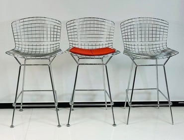 Set of Three Harry Bertoia Wire Counter Stools for Knoll, Signed