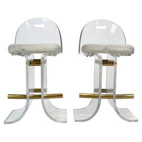 Lucite & Brass Counter Stools after Charles Hollis Jones