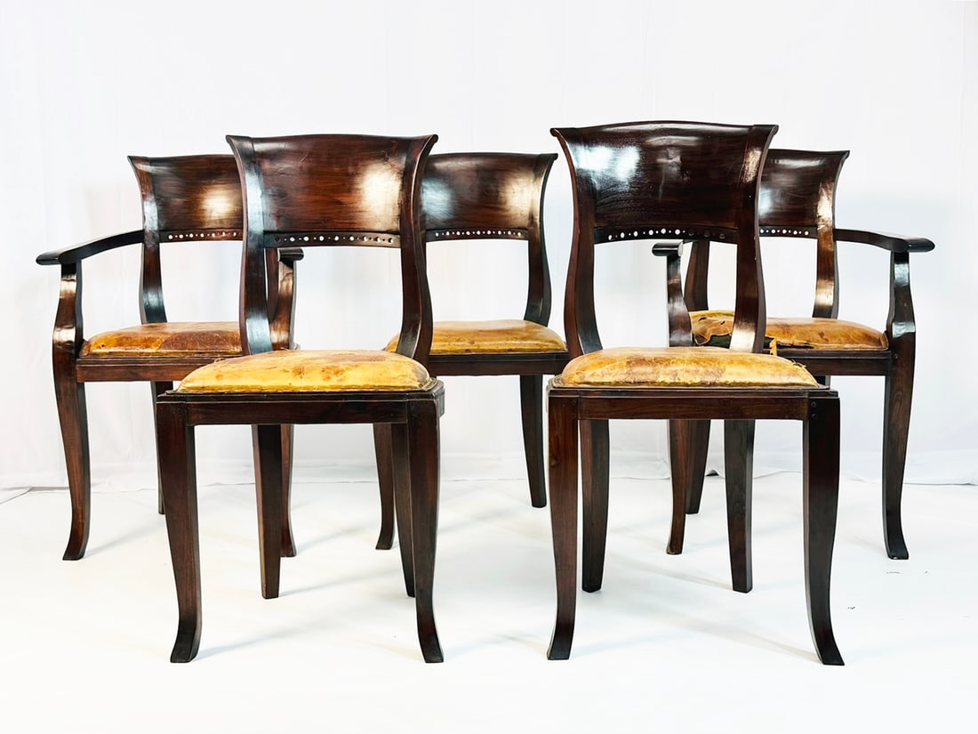Set of Five Antique Chairs With Leather Seats, Circa 1900s (1 of 20)