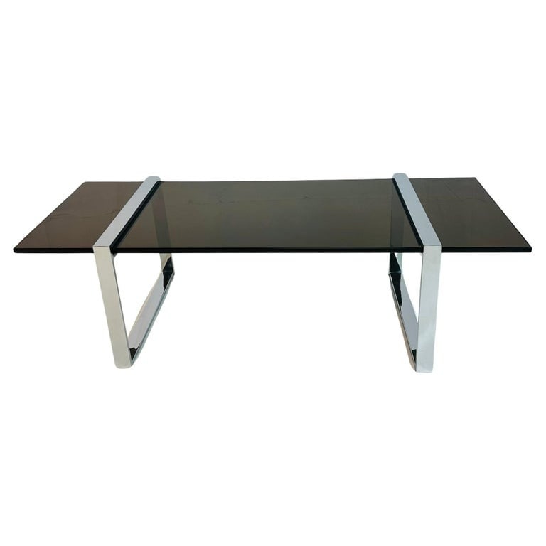 Chrome & Smoked Glass Coffee Table by Charles Hollis Jones, Signed (1 of 18)