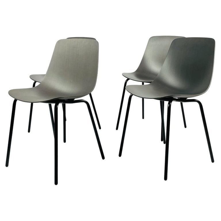 Set of Four Modern Chairs with Molded Seats and Black Metal Frames (1 of 8)