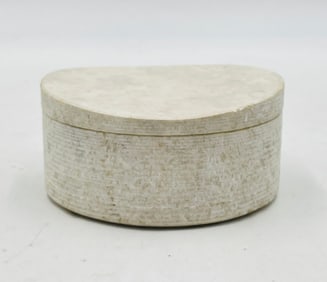 Contemporary Carved Limestone Jewelry Box with Lid