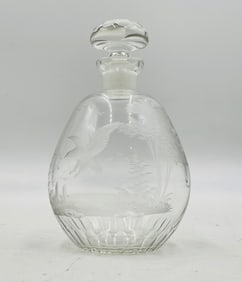 Etched Crystal Glass Decanter with Stopper,Nature Scene Motif