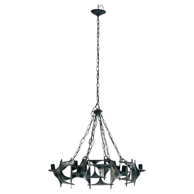 1970s Brutalist Modernist Wrought Iron Chandelier with Geometric Design (1 of 19)