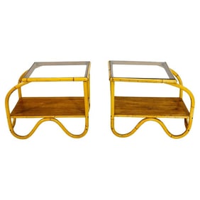 Pair of Bentwood & Glass Side Tables, USA 1950's