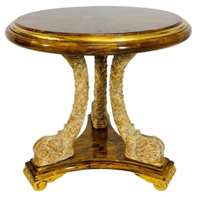 Handcrafted Round Center Table with Carved Gilt Dolphins, Attributed to Valentino