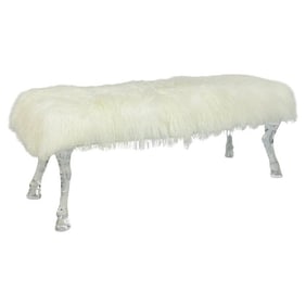 Modern Mongolian Fur Bench with Lucite Hoof Legs