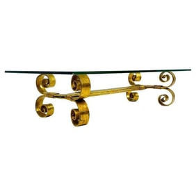 Stunning Wrought Iron & Gold Leaf Coffee Table in the Regency Style