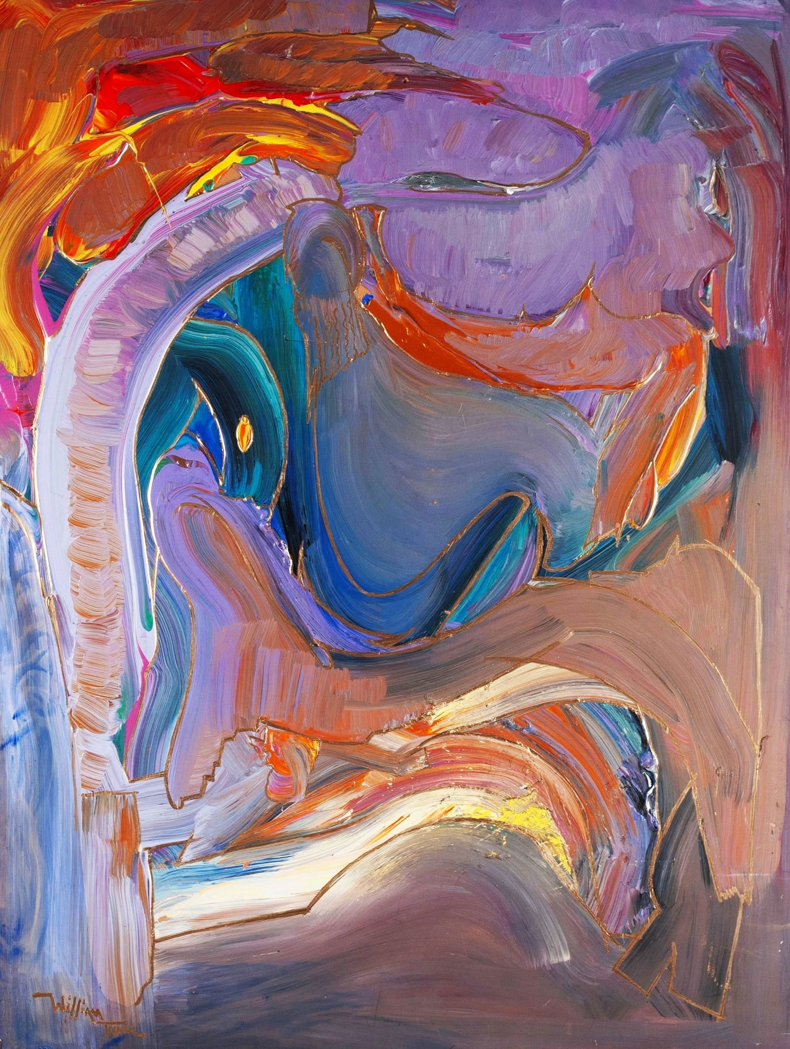 Abstract Oil on Board Painting by William Tolliver (Anerican 1951-2000) (1 of 9)