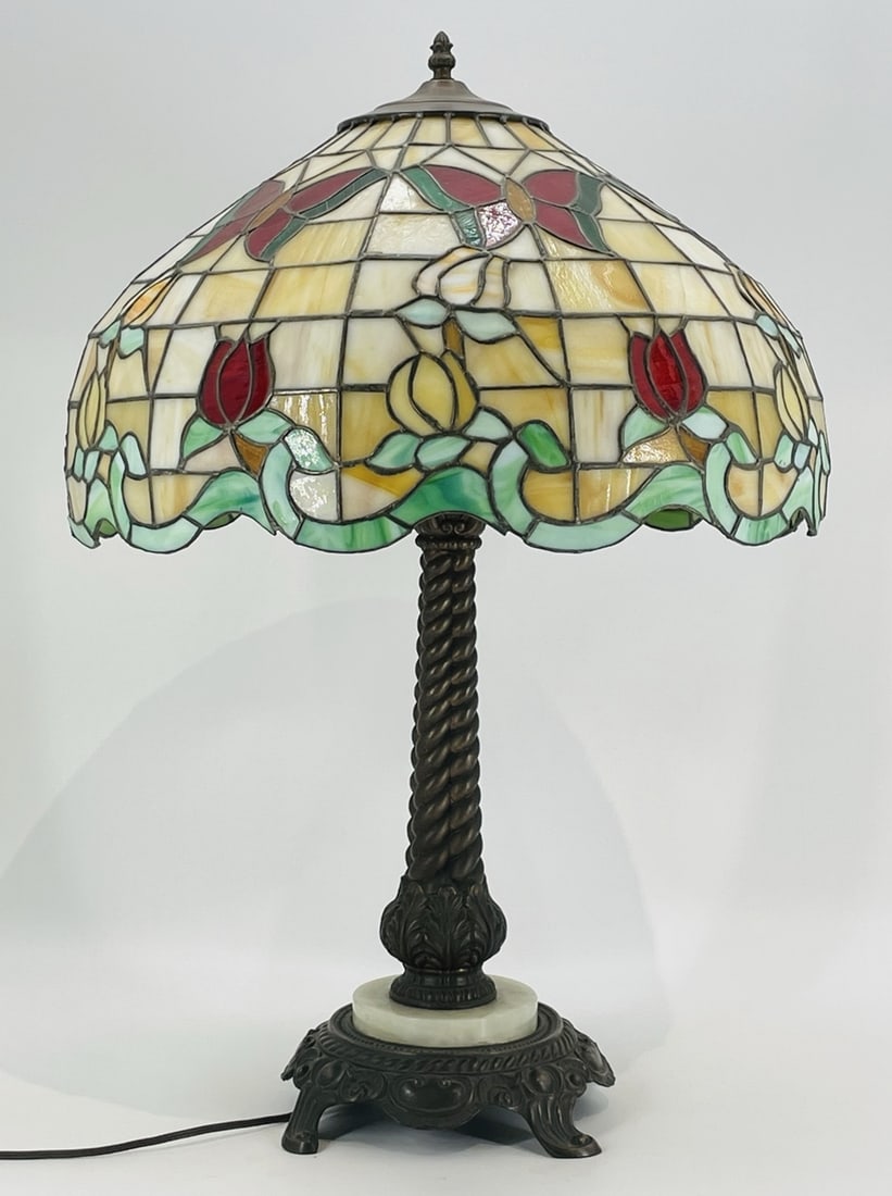 Bronze & Slag Glass Table Lamp -Tiffany Style- (1 of 15)