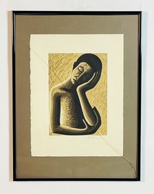 'Solitary Figure' Linocut print by Elan Kamesar, Signed, Numbered & Dated 2001