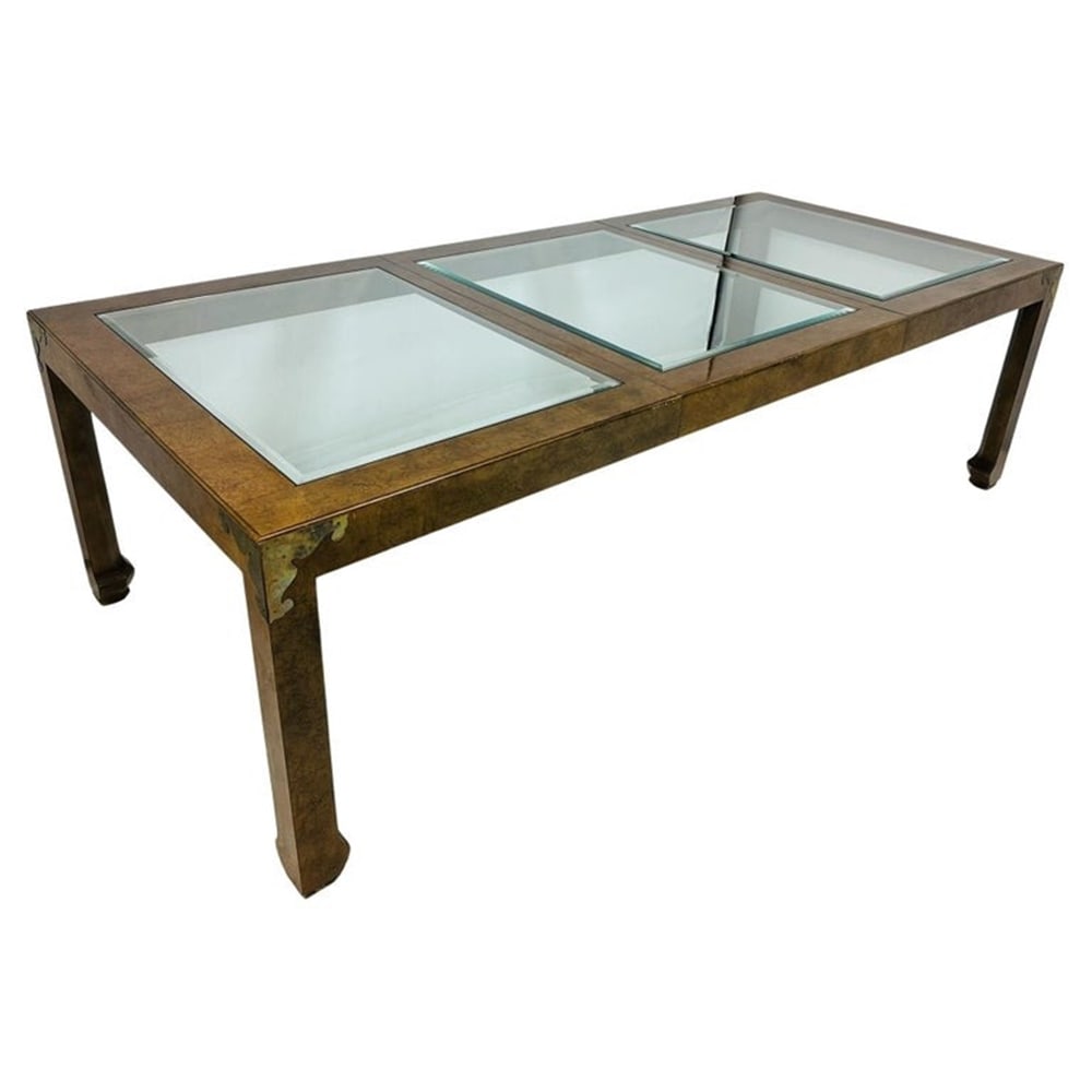 Chinoiserie Extendable Dining Table in Solid Mahogany With Ming Legs & Burlwood Veneer (1 of 20)