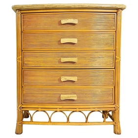 Pencil Reed and Rattan 5 Drawer Dresser, Circa 1980s
