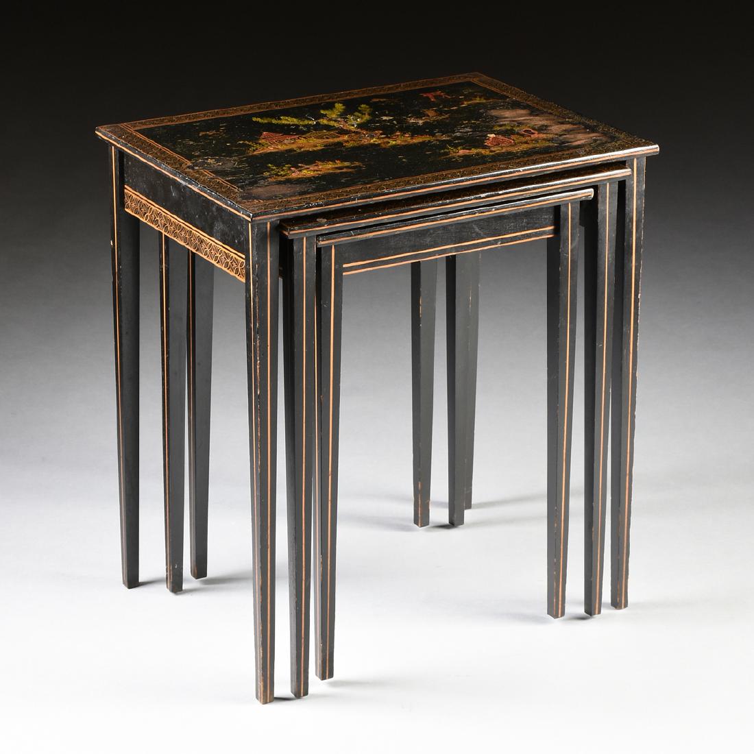 A SET OF THREE AMERICAN BLACK LACQUERED, GILT AND (1 of 12)