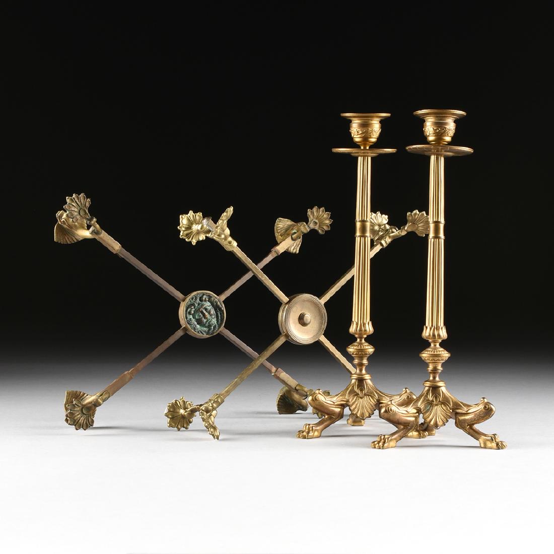 A GROUP OF FOUR REGENCY STYLE BRASS TABLE ARTICLES, (1 of 19)