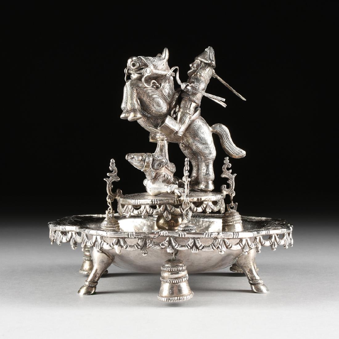 A SPANISH COLONIAL CAST SILVER FIGURAL ALMS PLATE, SAN (1 of 13)