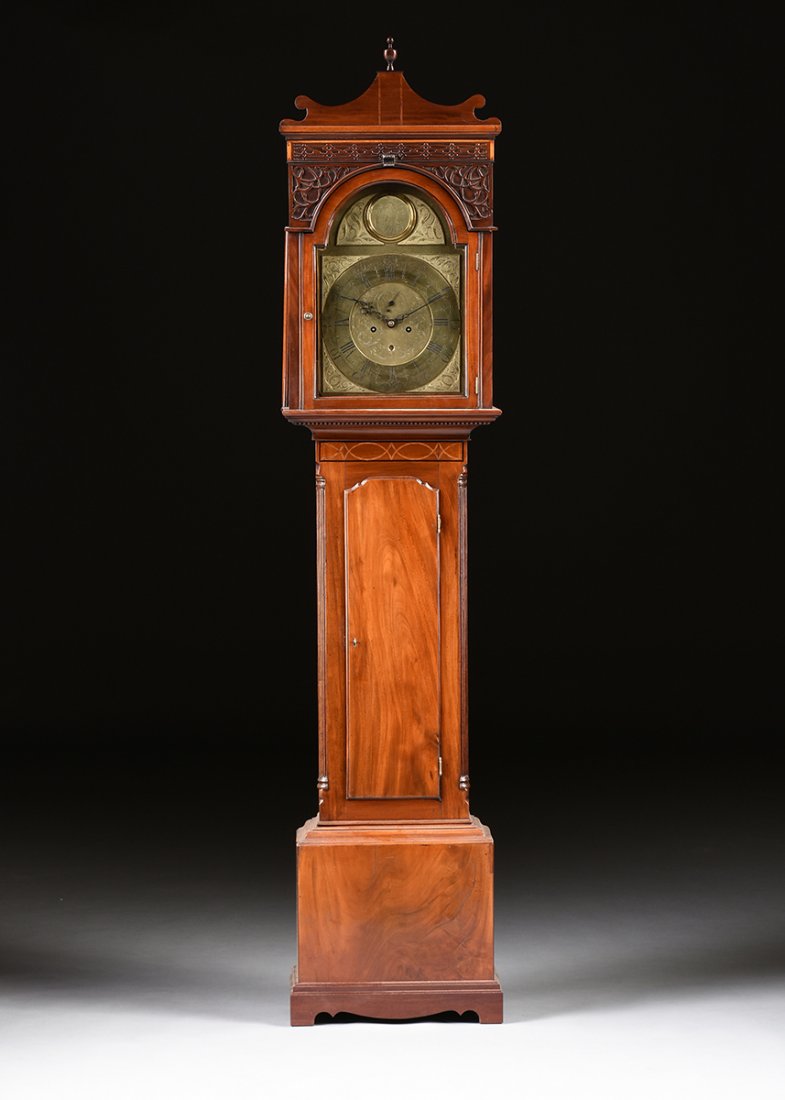 A GEORGE III INLAID MAHOGANY LONG CASE CLOCK, LATE (1 of 10)