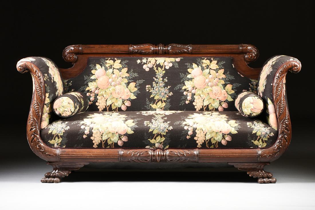 AN AMERICAN LATE CLASSICAL CARVED MAHOGANY SOFA, EARLY (1 of 9)