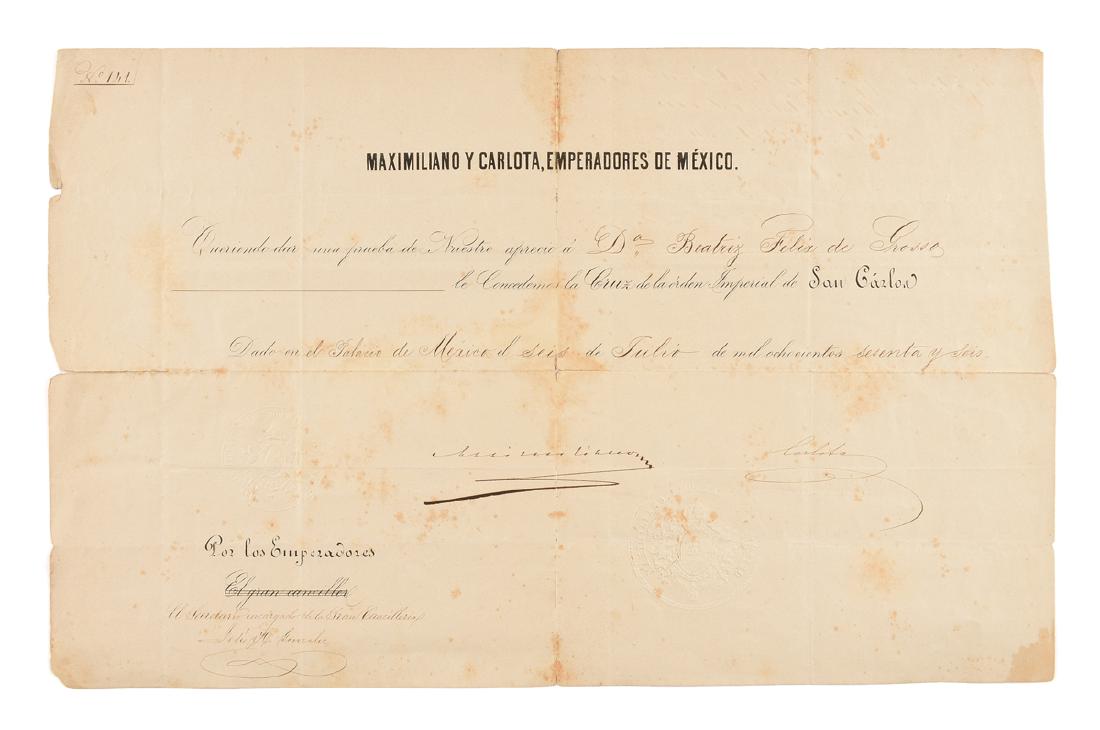 A HISTORICAL MEXICAN DOCUMENT, JULY 6, 1866, A SIGNED (1 of 11)
