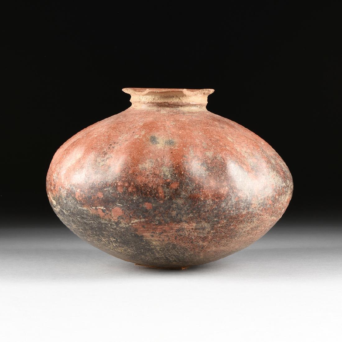 A PRE-COLUMBIAN RED PAINTED GOURD SHAPE VASE, COLIMA, (1 of 9)
