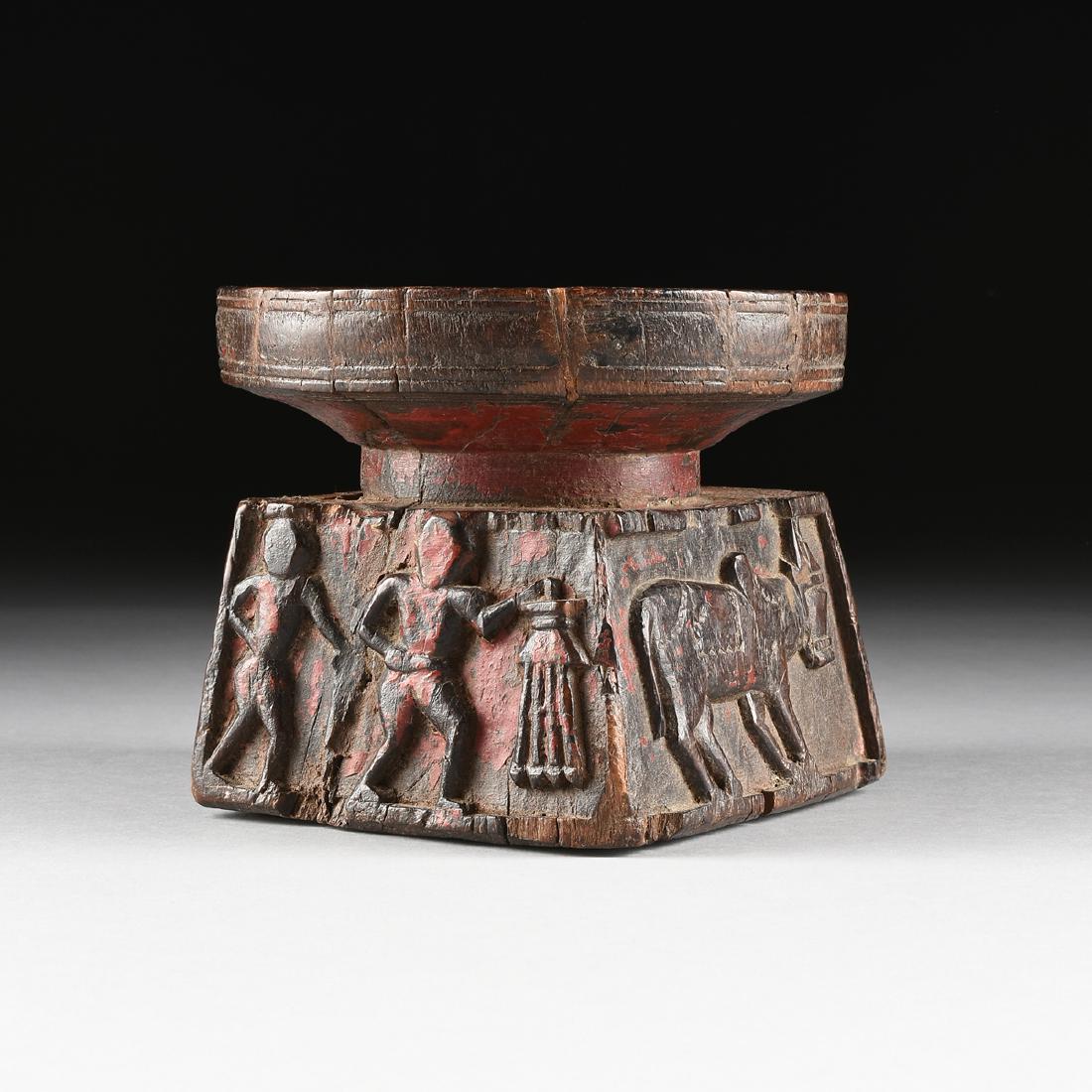 AN INDIAN TURNED AND CARVED POLYCHROME CEREMONIAL (1 of 10)