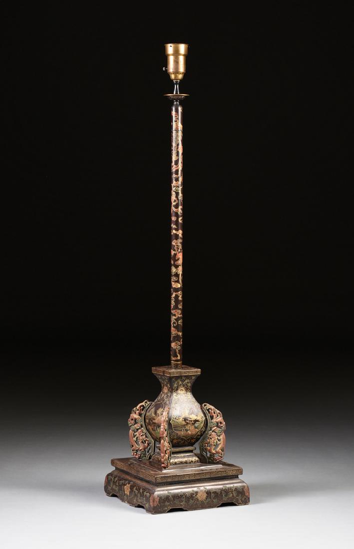 AN AMERICAN BROWN LACQUERED CHINOISERIE STANDING FLOOR (1 of 8)