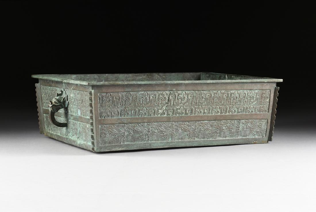 AN ARCHAIC STYLE BRONZE FANG DING FORM SACRIFICIAL (1 of 5)