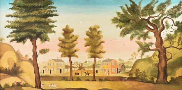 WILLIAM SKILLING (California 1862-1964) after WINTHROP: WILLIAM SKILLING (California 1862-1964) after WINTHROP CHANDLER (Connecticut 1747-1790) A PAINTING, "Homestead of General Timothy Ruggles, Hardwick, Massachusetts," oil on canvas, signed L/R. 30" x 60