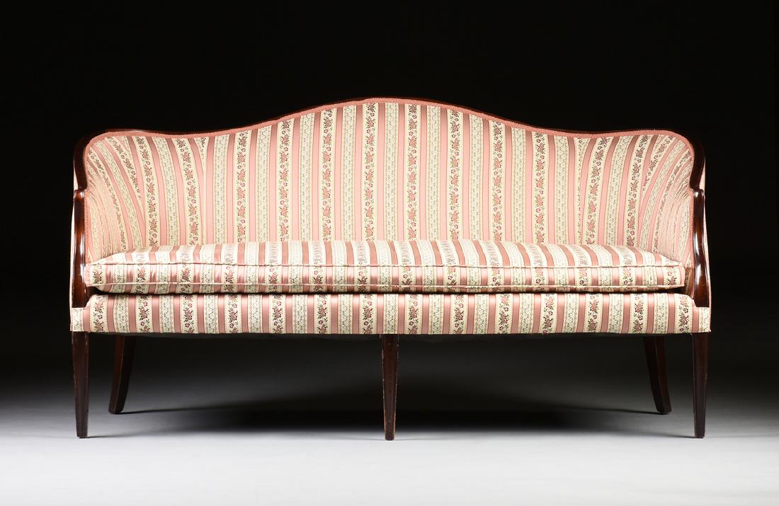 A SHERATON STYLE CARVED MAHOGANY SOFA, PROBABLY (1 of 7)