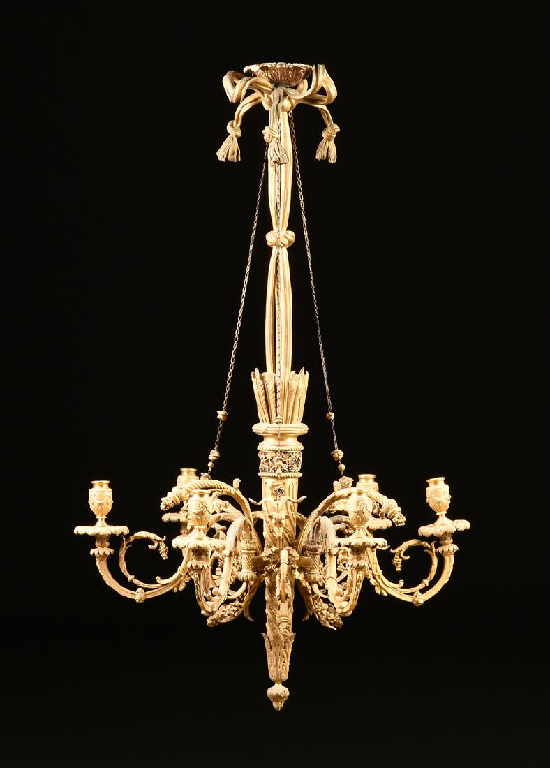 A LOUIS XVI BRONZE DORÉ SIX LIGHT CHANDELIER, LATE 18TH (1 of 9)