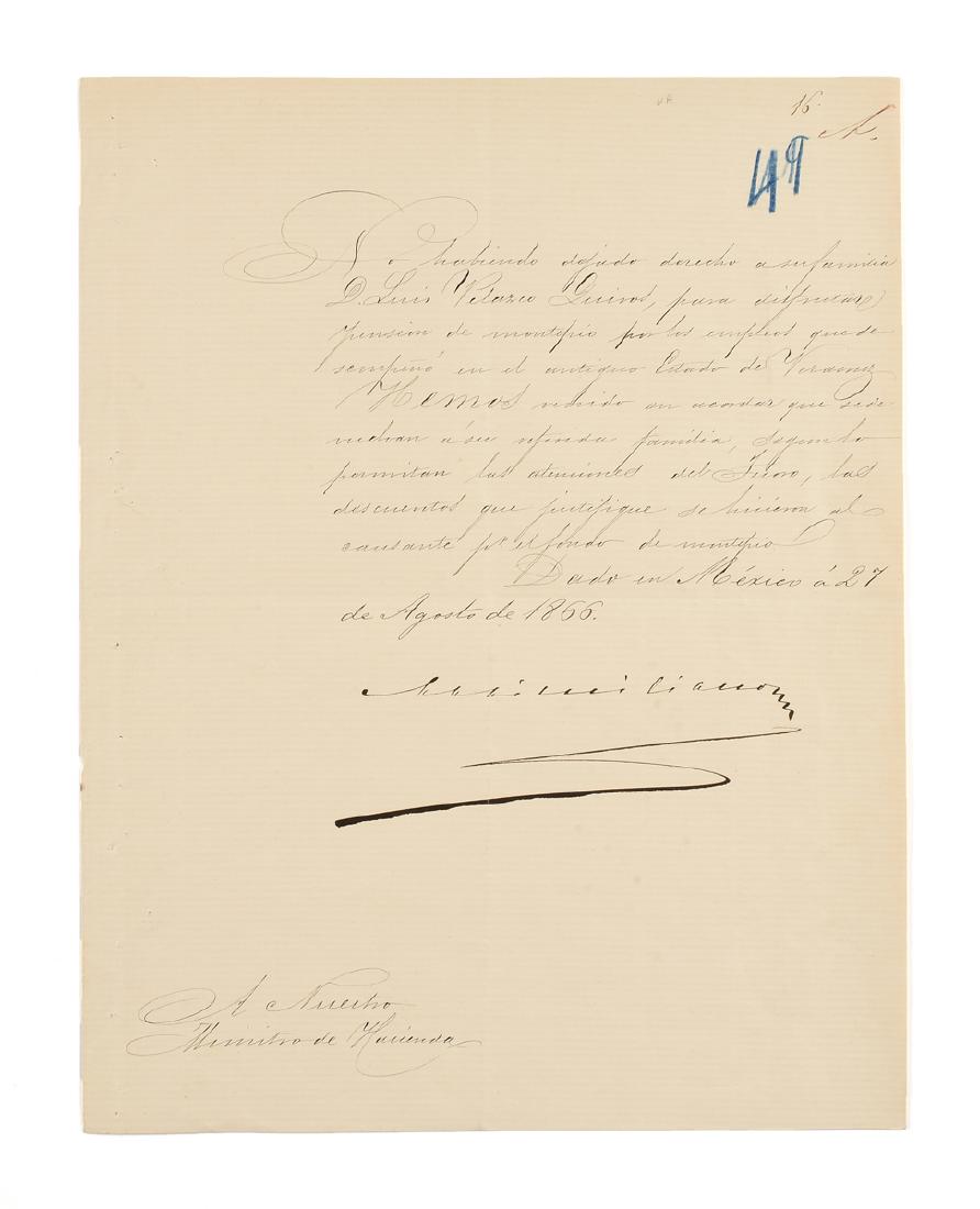 A HISTORICAL MEXICAN DOCUMENT, AUGUST 27, 1866, A (1 of 3)