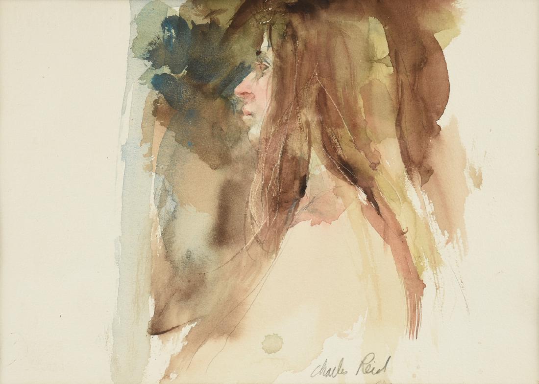 CHARLES REID (American b. 1937) A PAINTING, "Portrait: CHARLES REID (American b. 1937) A PAINTING, "Portrait in Watercolor," watercolor in paper, signed L/R. 10" x 15 1/2"